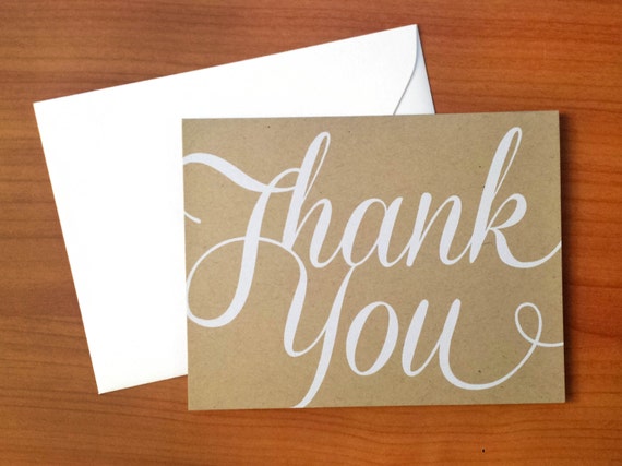 White Ink Kraft Thank You Cards Set Of 50 By Noteworthyinkdesigns