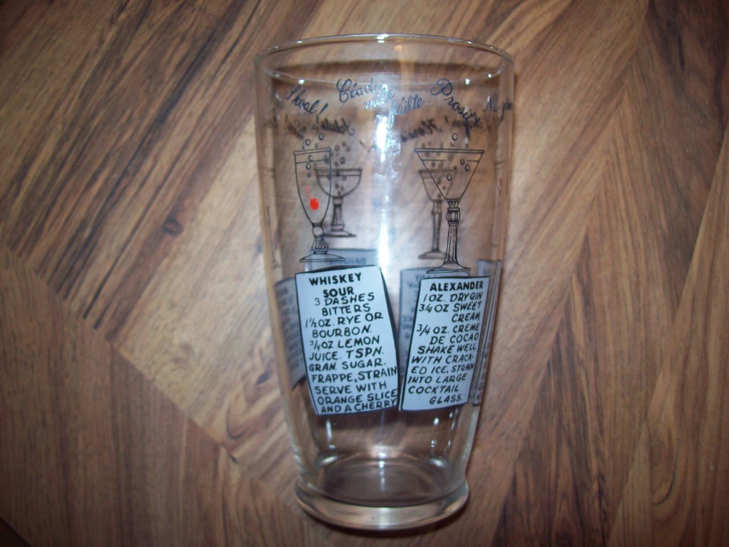 Glass Cocktail Mixer Glass with drink recipes retro Manhattan