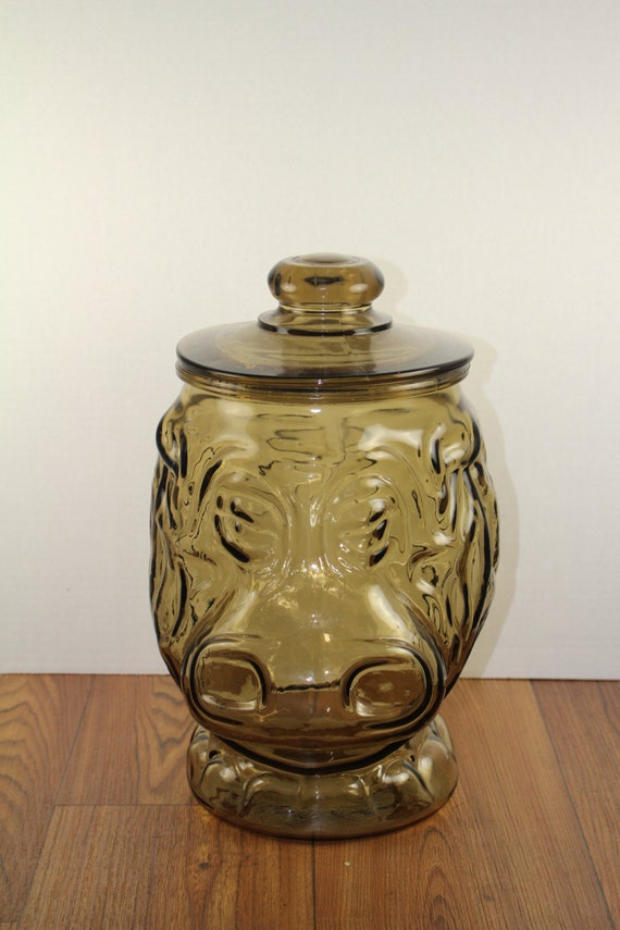 Items similar to LIBBY Glass Co Hippo Cookie Jar. Smoked Glass Cookie