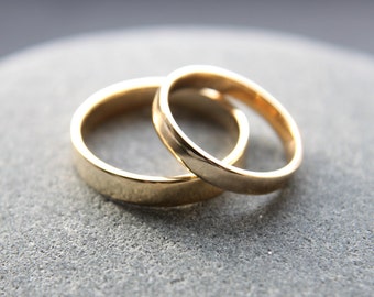 Simple Wedding Band Set Rustic Gold Wedding Bands for men or