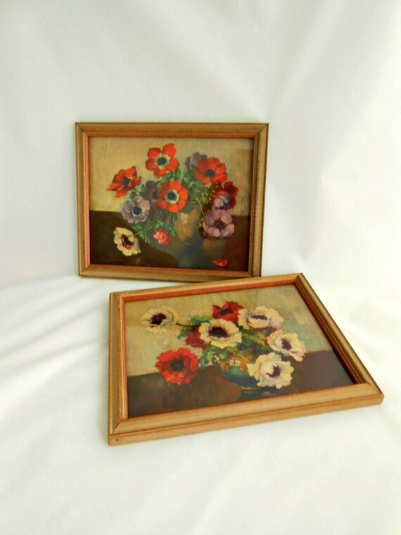 Pair Floral Botanical Lithographs Borin Art Products Chicago Vintage 40