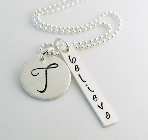 Inspirational Custom Initial Necklace for Women Hand Stamped Believe ...