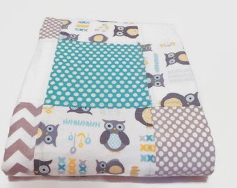 Modern Baby Quilt Blanket Yellow Grey Baby by LittlePeaInThePod