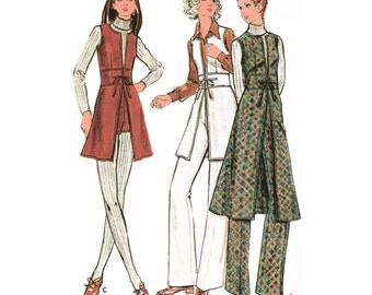1971 Split Front Jumper or Tunic, Dart-fitted Pants or Short Shorts, Designed for Faux Suedes & Leathers, Butterick 6341, Bust 32 1/2" Uncut