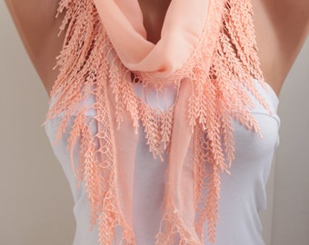 Salmon Spring Summer Scarf - Lace Scarf Cotton Scarf Cotton Scarf Fashion Women Accessories Mother's Day Gift For Her for Mom DIDUCI