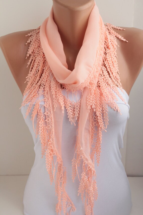 Salmon Spring Summer Scarf Lace Scarf Cotton Scarf Cotton