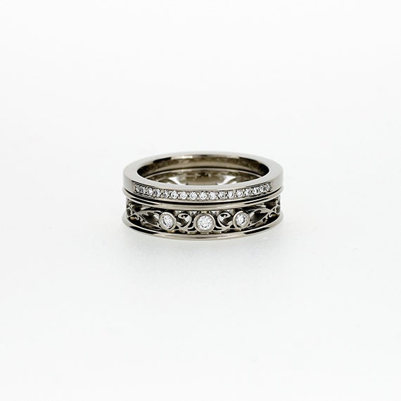 engagement ring set Filigree ring diamond by TorkkeliJewellery