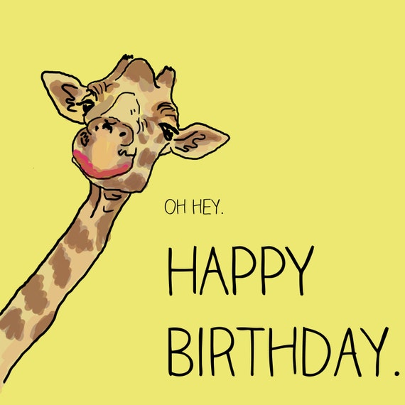 Funny Illustrated Giraffe Birthday Card