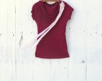 Women's red marsala shirt , upcycled top size XS , Gap recycled blouse ...