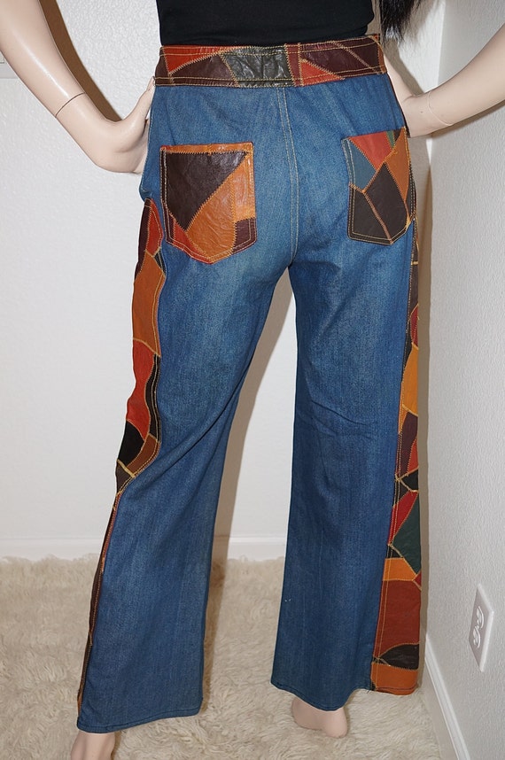 70s Leather Patchwork Denim Jeans / Patchwork by ModVibeVintage