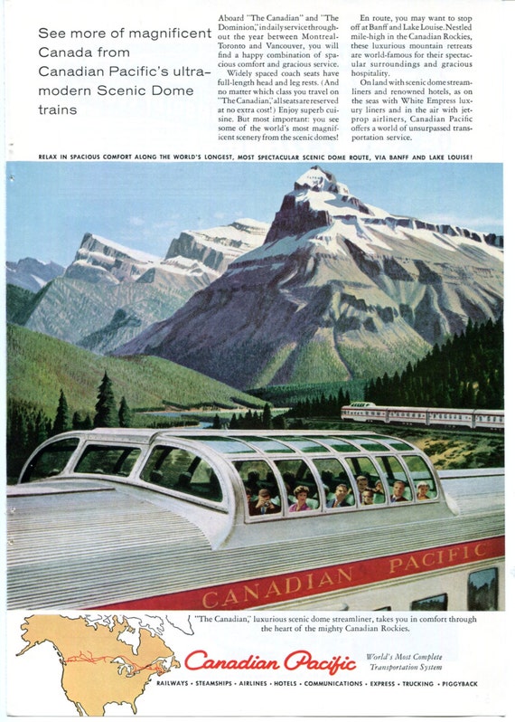 1959 Canadian Pacific Railroad Scenic Dome Streamliner Rockies Canada Travel Tourism