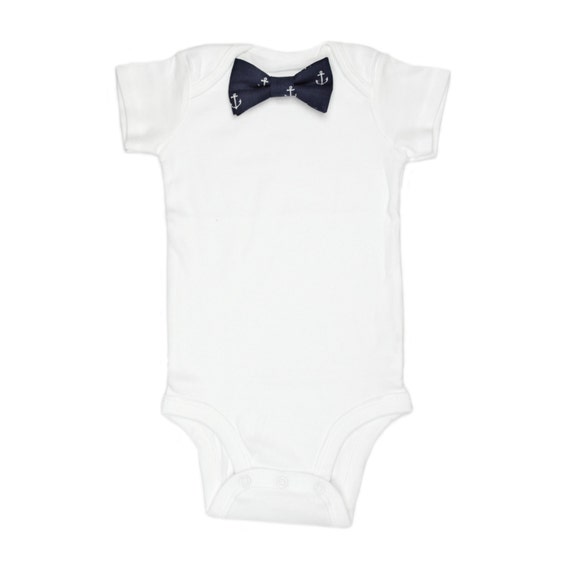 Baby Bow Tie Bodysuit Navy with Anchors Just Like Dad