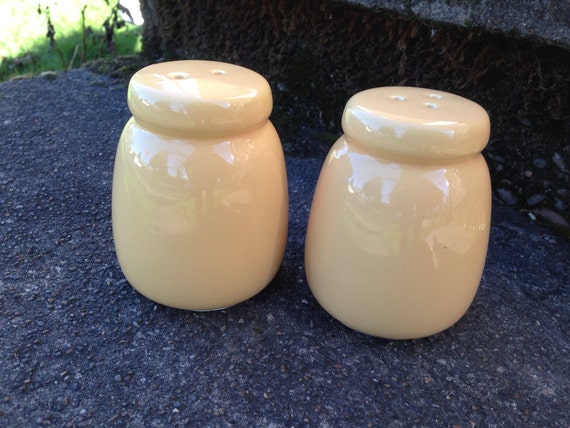 Vintage Yellow Heavy Ceramic Salt Pepper by ZenKittyVintage