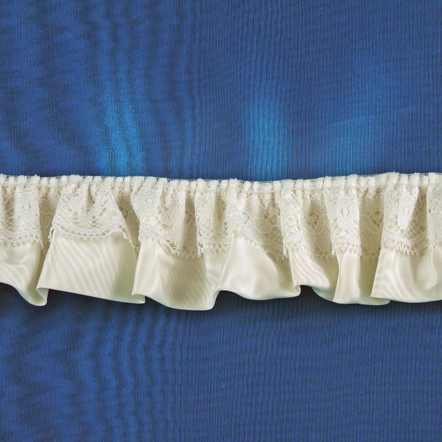 Ivory Cream Moire Ruffled Fabric Trim with Lace 2 Inch Wide