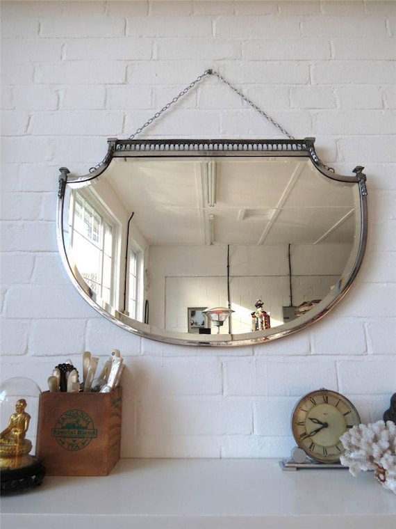 Vintage Large Art Deco Bevelled Edge Wall Mirror Lovely Shape