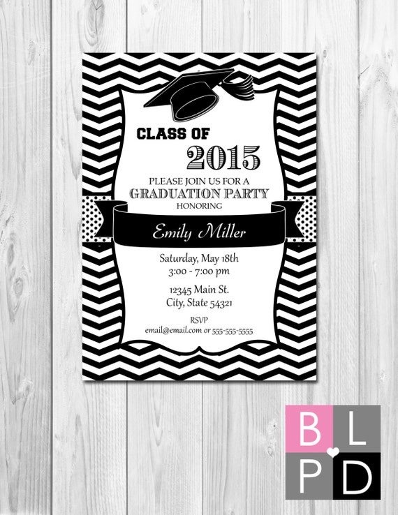 Graduation Party Invitation - Class of 2015 - Black & White Chevron - DIY - Printable Il_570xn
