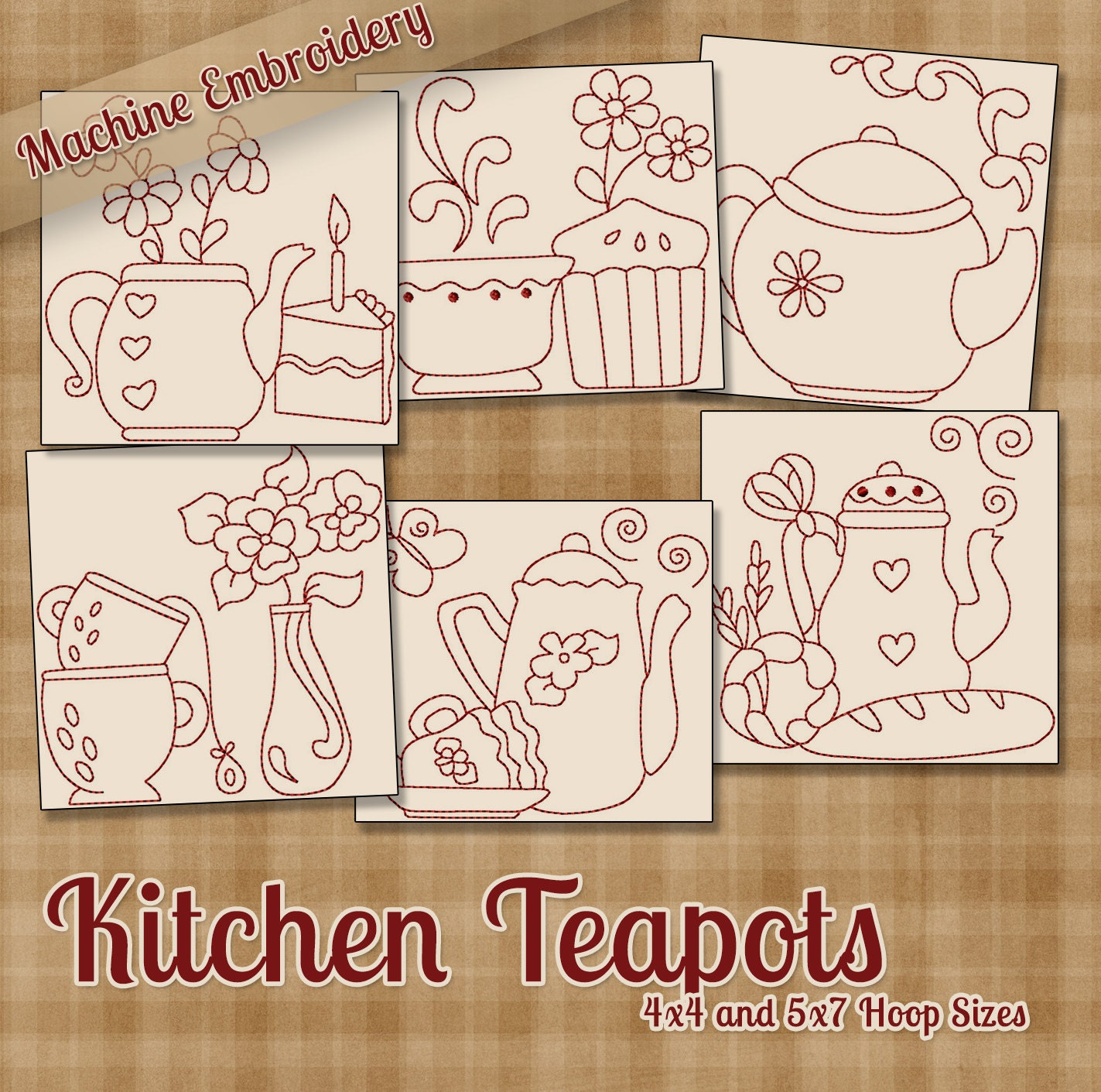 Kitchen teapots redwork machine embroidery sybjus  designs Kitchen teapots redwork machine embroidery sybjus  designs