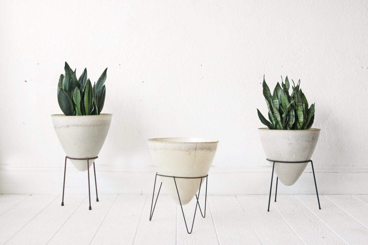 Mid Century Bullet Planter Fiberglass Hairpin Base