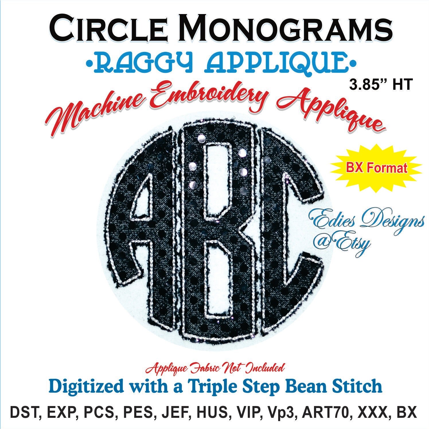 Circle Monograms Raggy Edge Applique Machine Embroidery