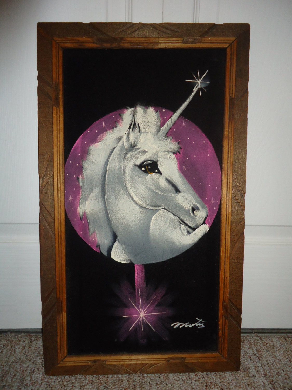Unicorn Velvet Painting Vintage Wall Art by HomeAloneVintage