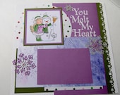 Scrapbook Page "You Melt My Heart" - 12" x 12" Premade Double Pages, Display Family Photos, Fun in the Snow, Building a snowman