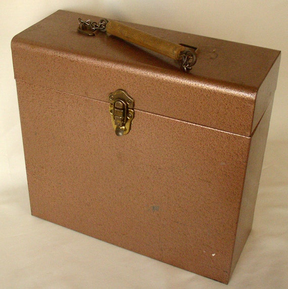 Vintage Metal File Box Industrial Storage Coppercolored