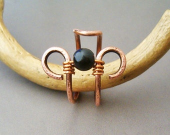 Wire Wrapped Adjustable Hammered Copper Ring - wire wrapped ring handmade