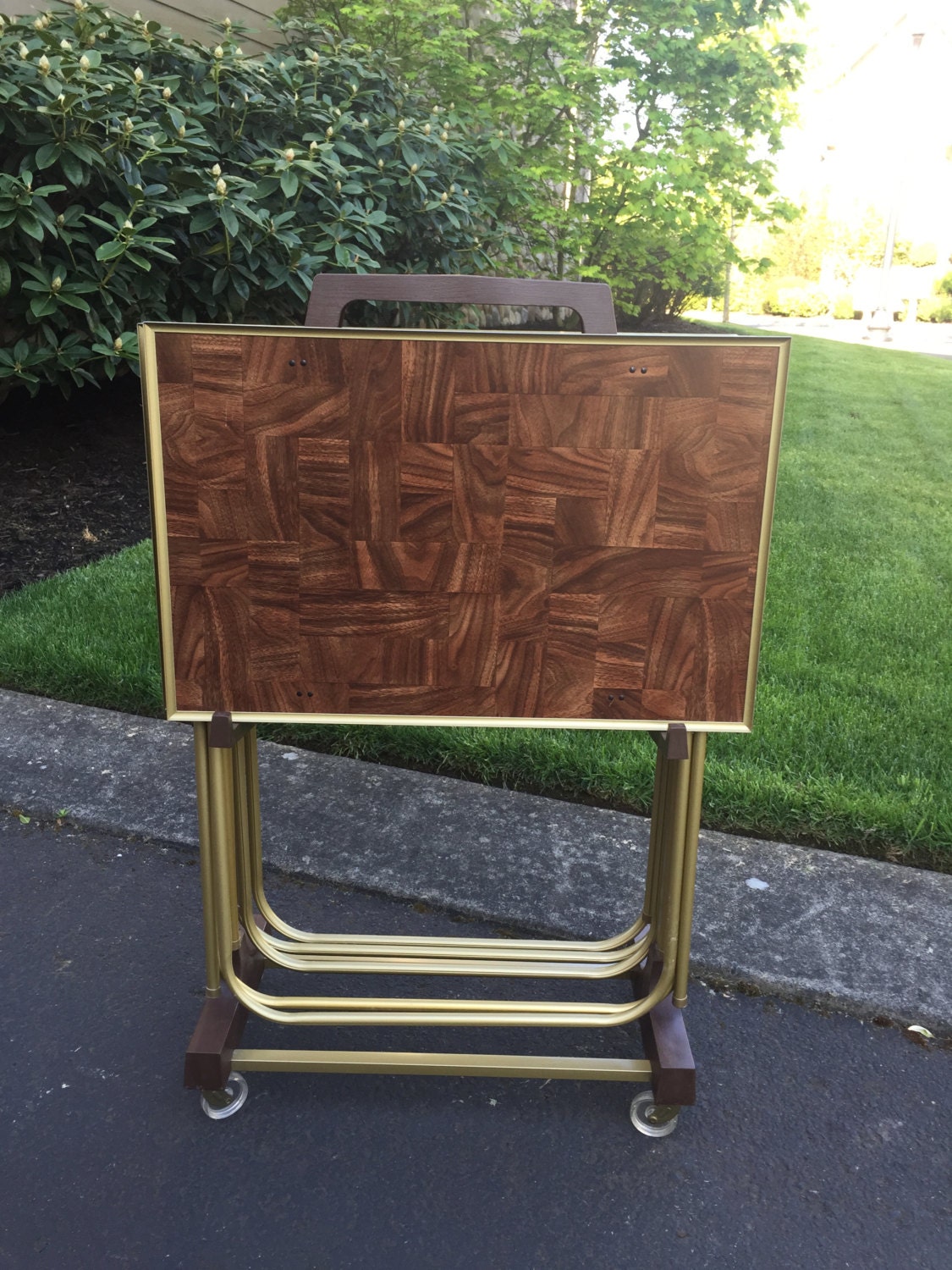 Vintage Faux Wood TV Trays with Stand 5 Retro by ...