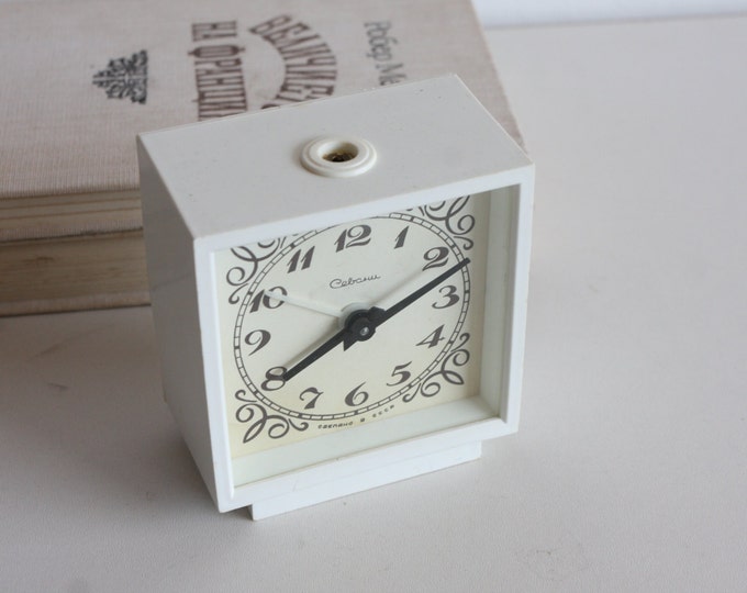 White Desk Clock, Armenian Alarm Clock, Soviet Union Home Decor, Office Decor Clock, Sevani