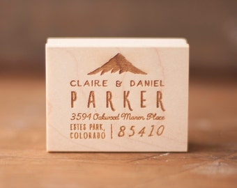 Rustic return address stamp, rubber stamp, mountain address stamp, stationery, invitations, custom stamp, custom address stamp wedding stamp