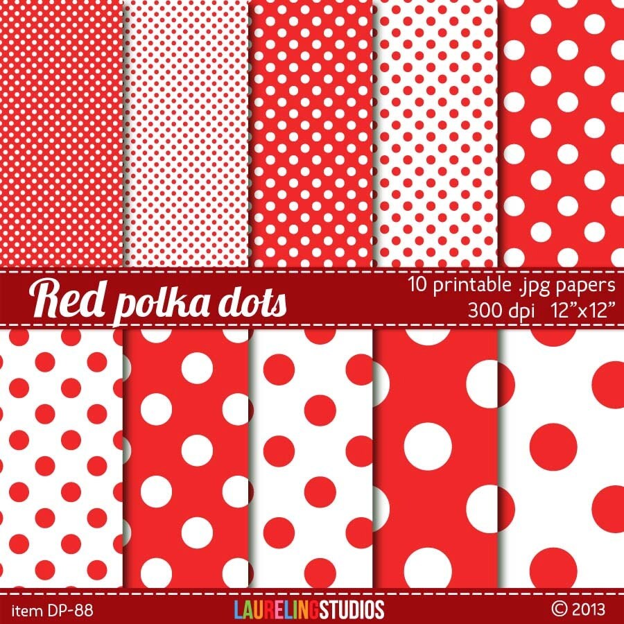 polka dot digital paper: red digital paper by LaurelingStudios