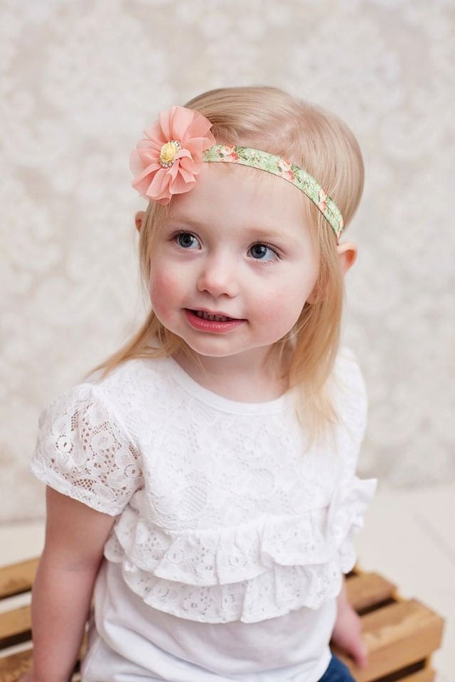 Sage Floral Headband, Peach Baby Headband, Sage Peach Headband, Newborn ...