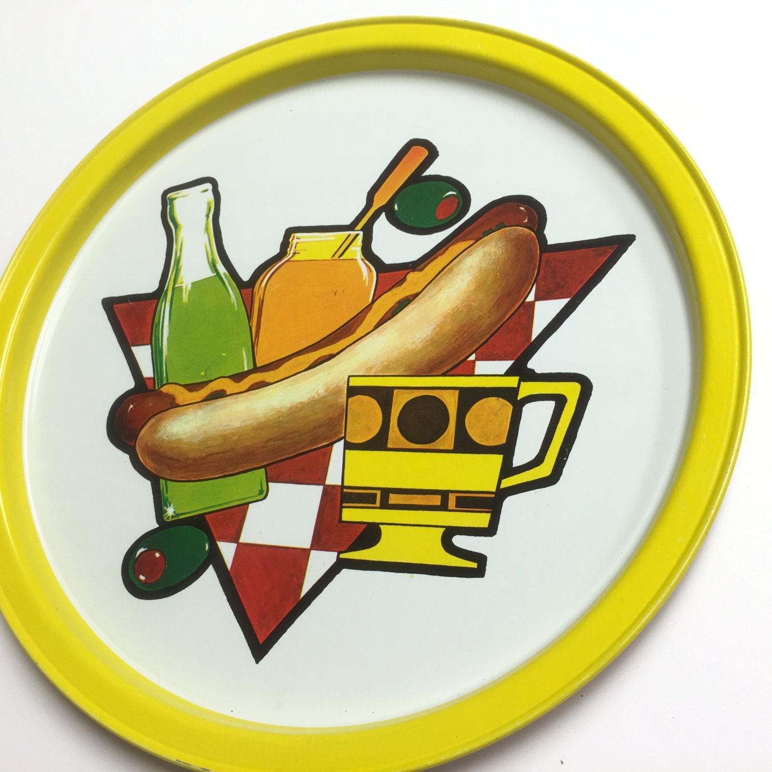 HOT DOG Serving Tray Tin Metal Cookout Mid by OldNewandCraftyToo