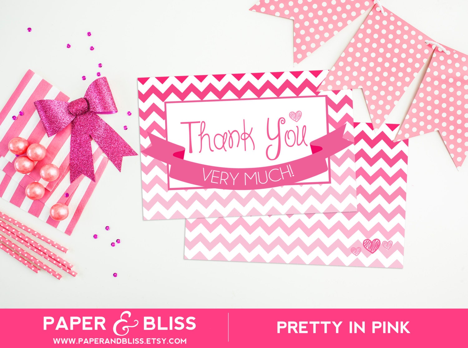 PRINTABLE Pretty In Pink Thank You Card Foldable Printable