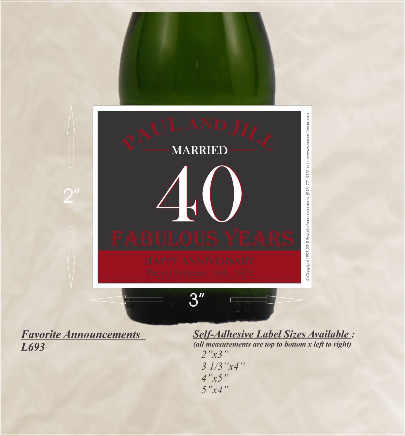 40th Anniversary Labels Custom Labels Anniversary Wine