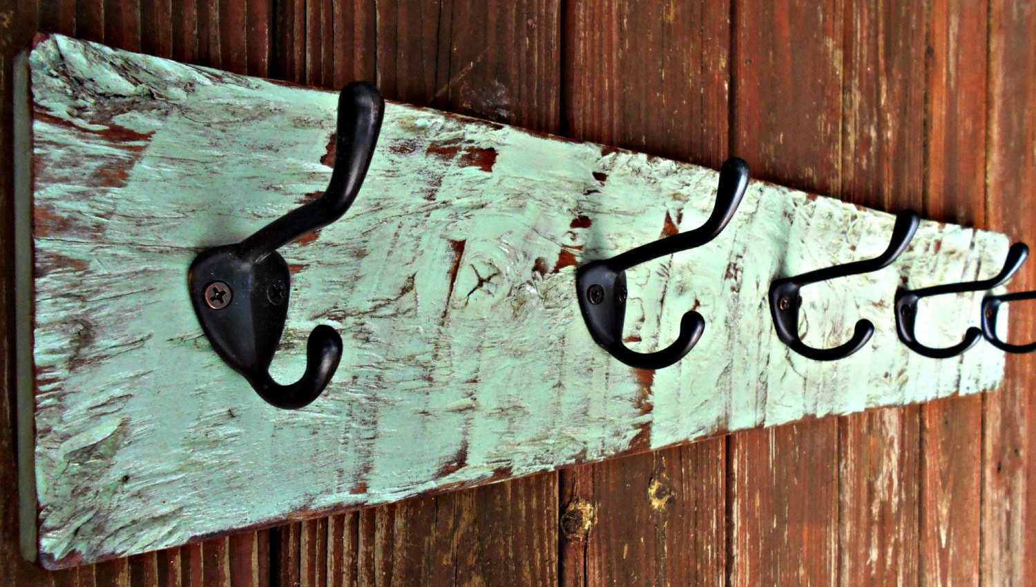Rustic Wall Coat Rack Distressed Turquoise by RobsRusticCreations