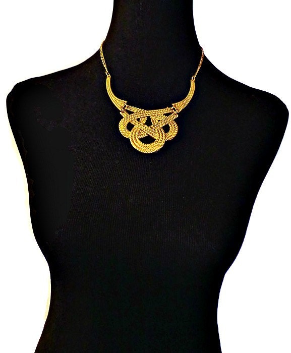 Gold Love Knot Necklace Statement Necklace by KheperaAdornments