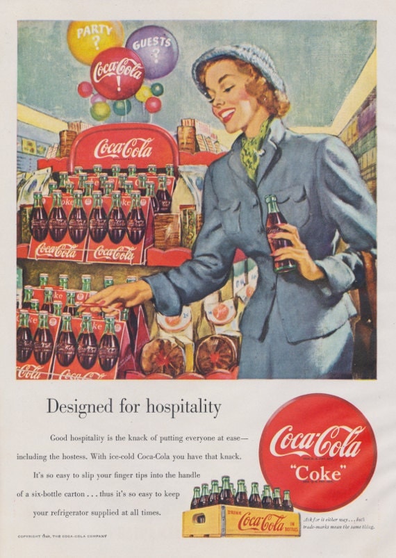 1950s Coca Cola Ad Retro Woman Grocery Shopping by AdVintageCom