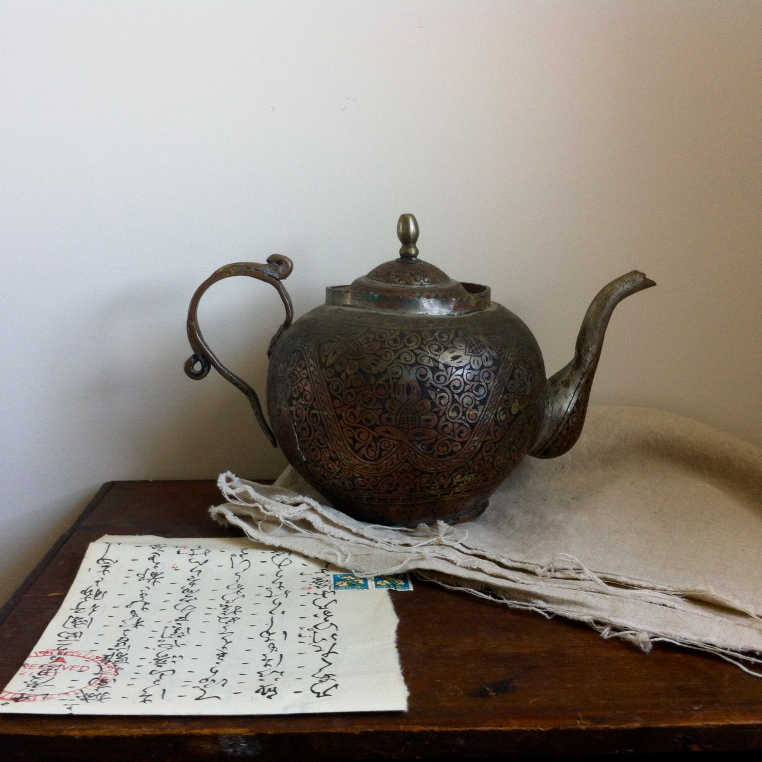 Vintage antique metal teapot bohemian decor photo by CatandtheBird