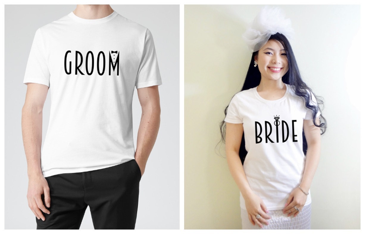 Bride And Groom His And Her Matching Couple Lightweight Cotton T