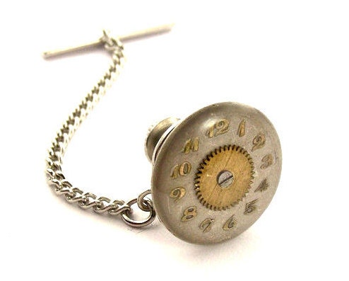 Round Watch Face Tie Tack - Steampunk lapel pin - RESERVED