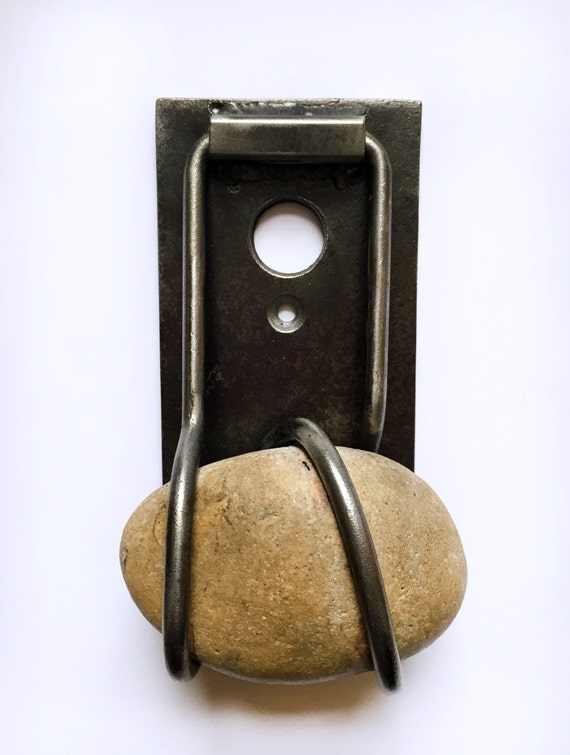 Door knocker metal & stone with a peephole. Unique by FuzeStudio