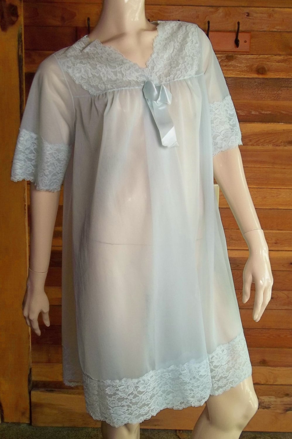 Vintage Lingerie 1950s SHADOWLINE Light Blue Chiffon Robe