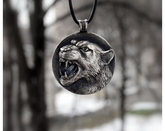Panther Head Pendant Silver Animal Predator Jewelry Jaguar Necklace