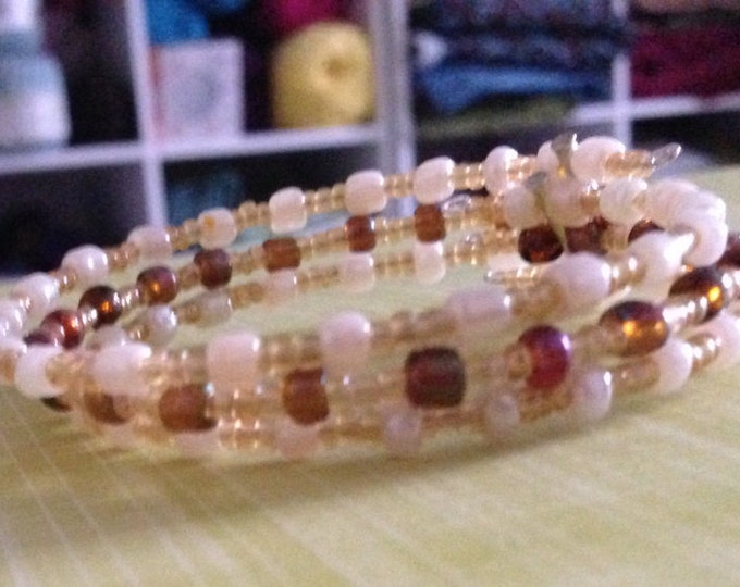 clearance! cream and amber glass beaded cuff bracelet