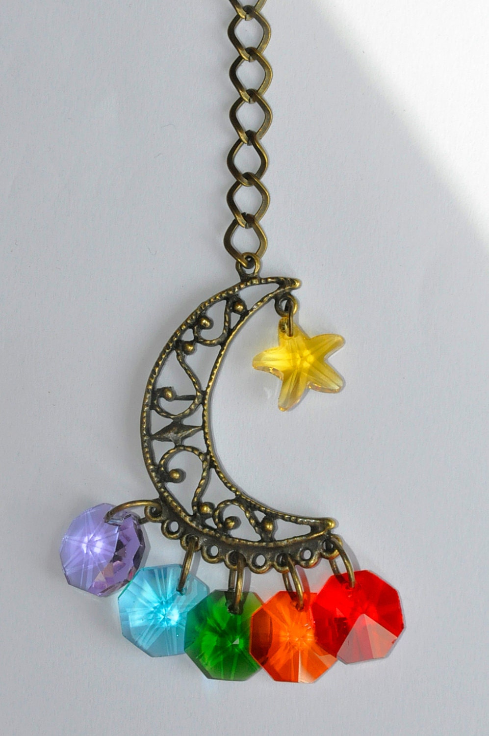 Rear View Mirror Hanging Crystal Star Moon by CrystalsAndRainbows
