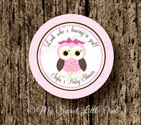 Girl Owl sticker -pink owl cupcake topper - owl birthday - owl printable - owl favor tag - owl label - owl printable - brown pink owl Il_570xn