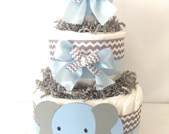Elephant Diaper Cake (diaper cake-baby shower diaper cakes - unique boy diaper cakes - baby diaper cakes- diaper cakes for boys