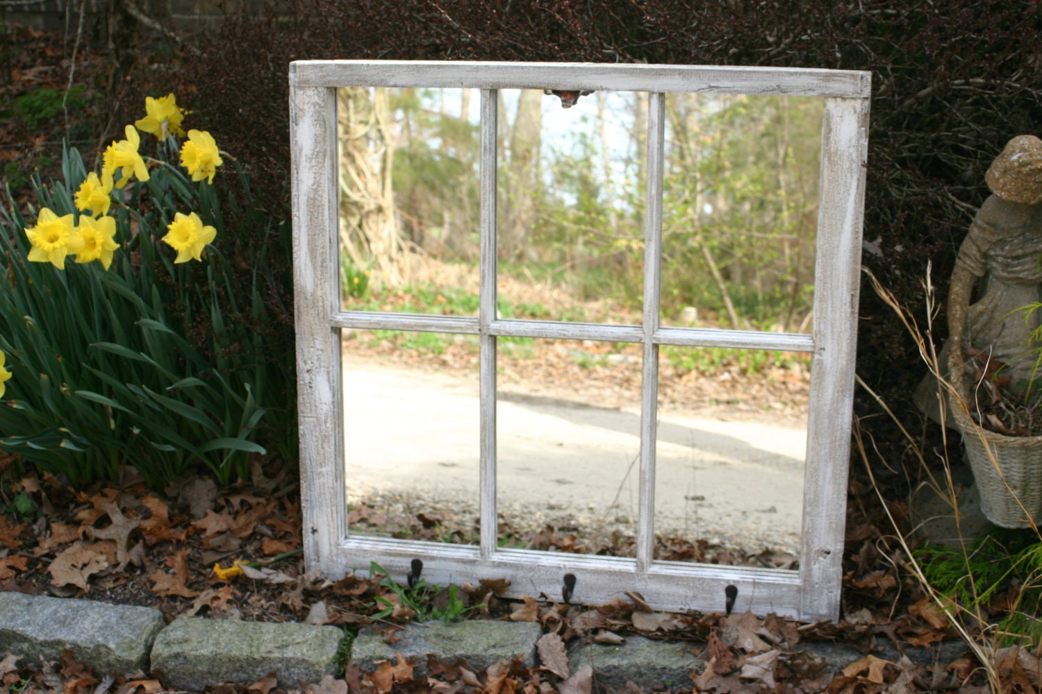 Mirror Coat Rack Window Sash Distressed White by SweetiesAttic