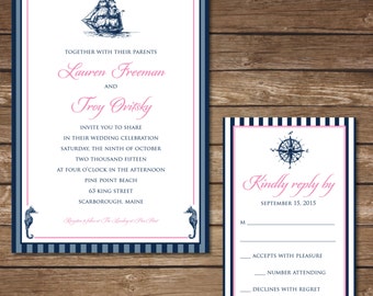 Printable Nautical Wedding Invitation with RSVP Card - Digital File